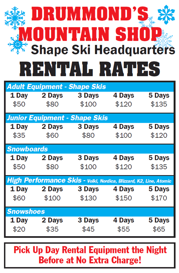 Ski Rental Rates